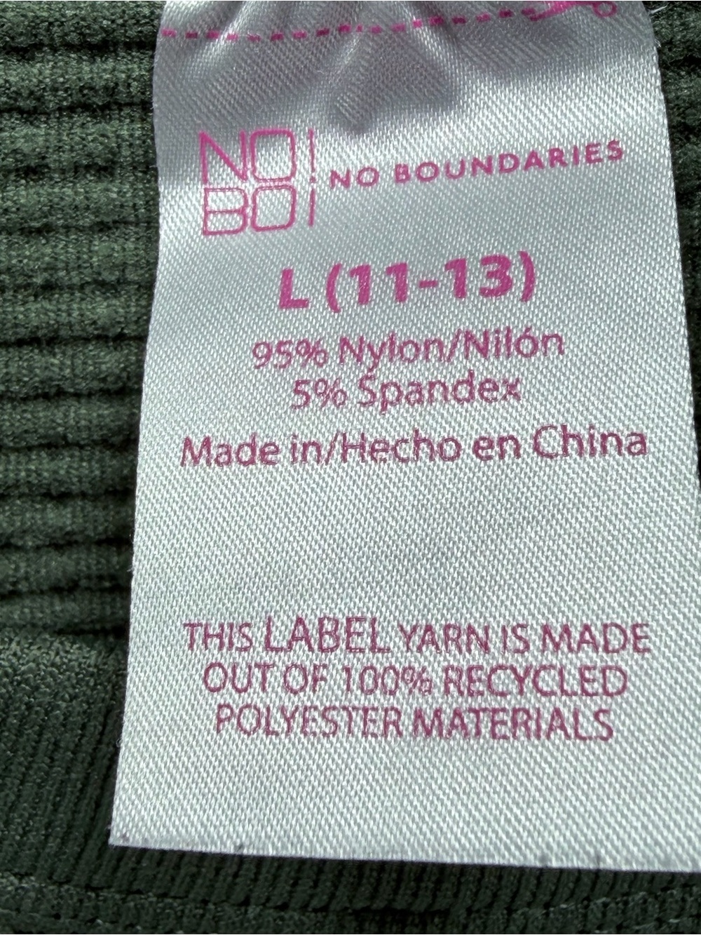 🌿 No Boundaries Olive Green Waffle Knit Long Sleeve Top Juniors L 11-13 - Picture 4 of 4